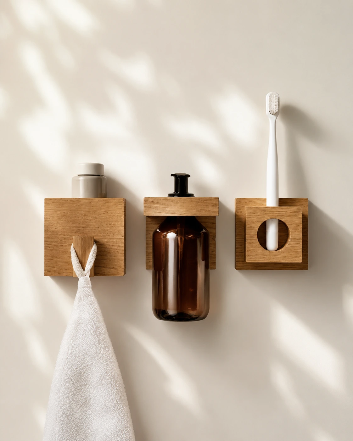 Modular oak bathroom storage for everyday essentials